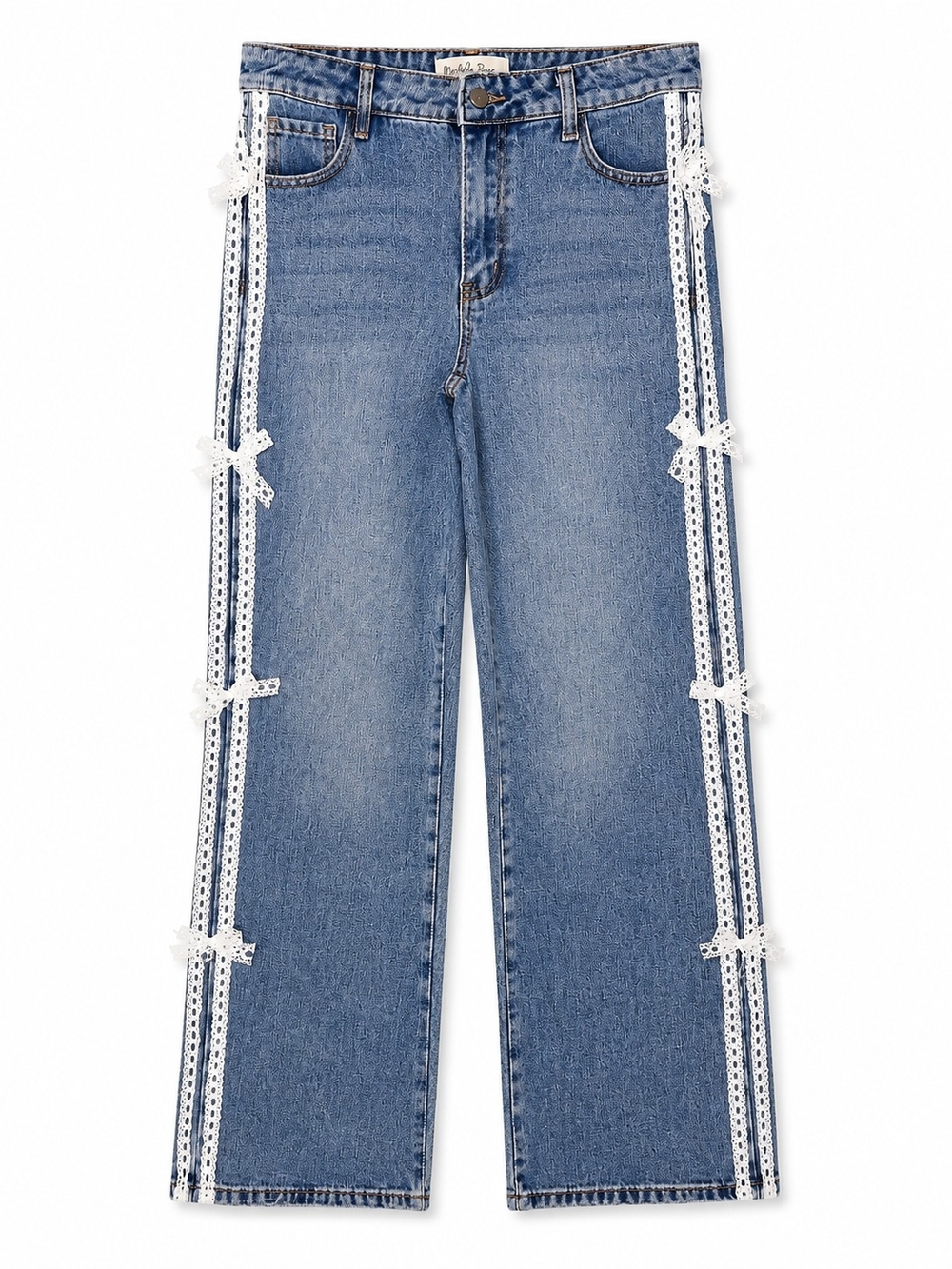 Lace Trim Bow Jeans